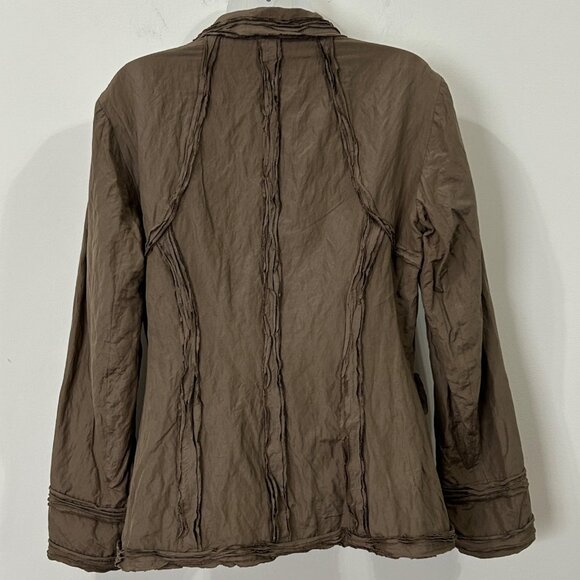 MARC AUREL Blazer Sz 40 Textured Crinkled Brown Button Front Raw Edge Germany - Picture 2 of 8